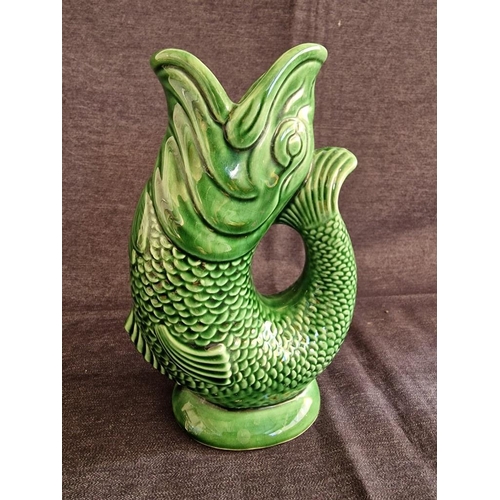 296 - Vintage 'Darmouth Pottery' Devon, England, Ceramic Gurgle Jug in the Form of a Fish, Green Colour, (... 