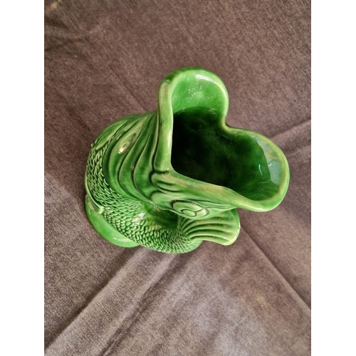 296 - Vintage 'Darmouth Pottery' Devon, England, Ceramic Gurgle Jug in the Form of a Fish, Green Colour, (... 