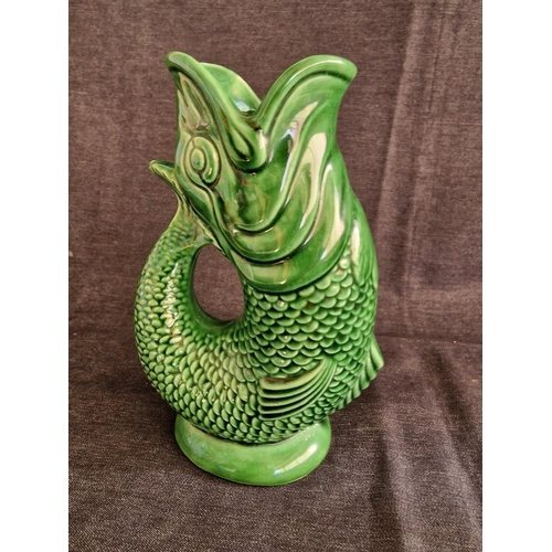 296 - Vintage 'Darmouth Pottery' Devon, England, Ceramic Gurgle Jug in the Form of a Fish, Green Colour, (... 