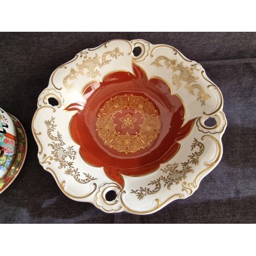 298 - Decorative Weimar (German) Plate with Burgundy Red & Gold Pattern, Together with Chinese Vase / Plan... 