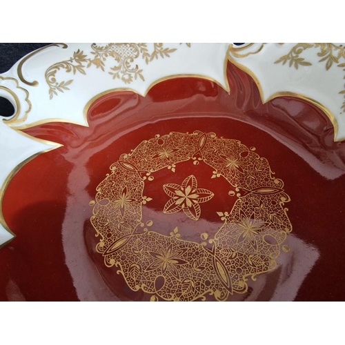 298 - Decorative Weimar (German) Plate with Burgundy Red & Gold Pattern, Together with Chinese Vase / Plan... 