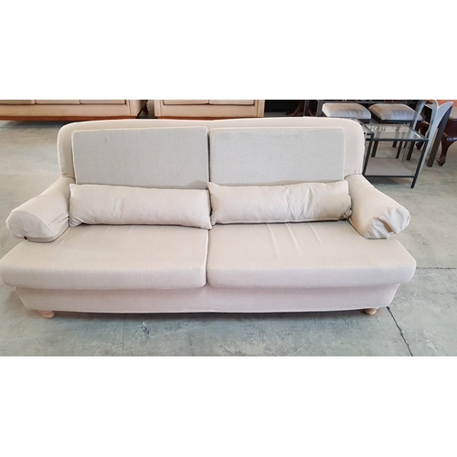 598 - Beige Fabric 2-Seater Sofa with Matching Arm Protectors and Lumbar Cushions