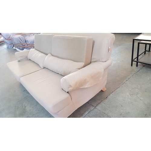 598 - Beige Fabric 2-Seater Sofa with Matching Arm Protectors and Lumbar Cushions