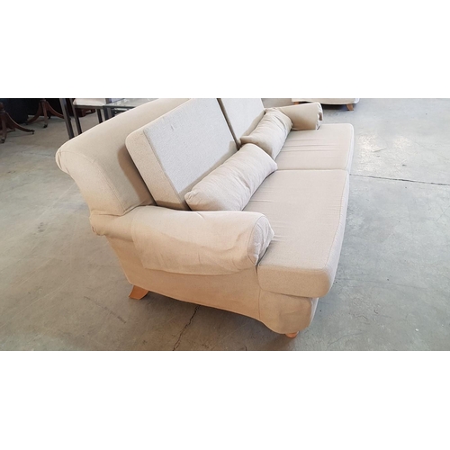 598 - Beige Fabric 2-Seater Sofa with Matching Arm Protectors and Lumbar Cushions