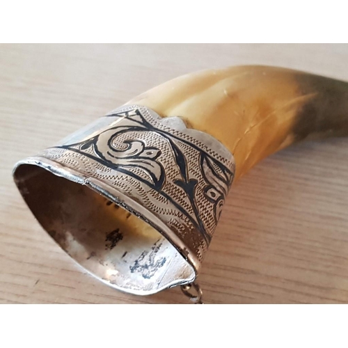 624 - 'Kubecky' Type Soviet Russian Drinking Horn with Decorated Silver Mounts (Russian Hallmark, Silver 8... 