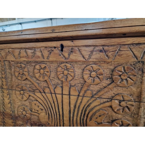 633 - Antique Cypriot Carved Bridal / Dowry Chest, with Decorative Front, Metal Carrying Handles, Hinged L... 