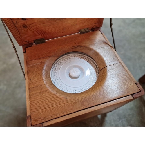 635 - Antique Commode Cabinet / Chamber Pot, with Hinged Top, Lidded Porcelain Bowl and Turned Legs, (Appr... 