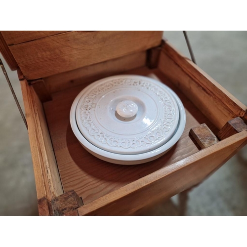 635 - Antique Commode Cabinet / Chamber Pot, with Hinged Top, Lidded Porcelain Bowl and Turned Legs, (Appr... 