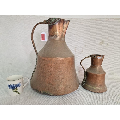 636 - 2 x Antique Copper Jugs with Curved Brass Handles, Very Similar Shape & Design, Larger & Smaller, (A... 