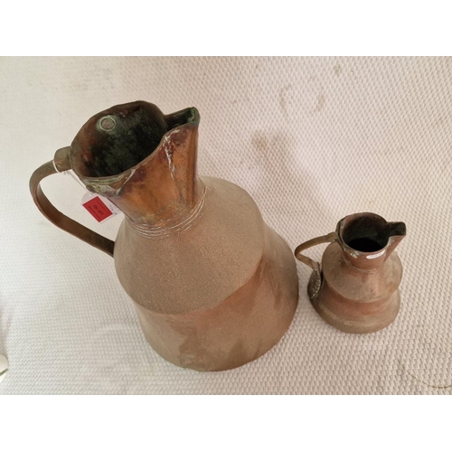 636 - 2 x Antique Copper Jugs with Curved Brass Handles, Very Similar Shape & Design, Larger & Smaller, (A... 