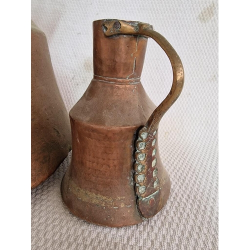 636 - 2 x Antique Copper Jugs with Curved Brass Handles, Very Similar Shape & Design, Larger & Smaller, (A... 