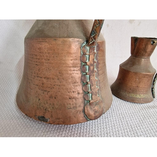 636 - 2 x Antique Copper Jugs with Curved Brass Handles, Very Similar Shape & Design, Larger & Smaller, (A... 