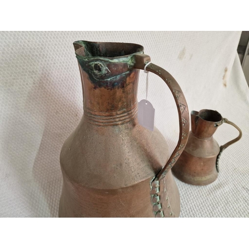 636 - 2 x Antique Copper Jugs with Curved Brass Handles, Very Similar Shape & Design, Larger & Smaller, (A... 