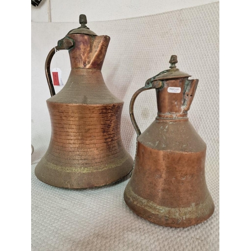 627 - 2 x Antique Copper Jugs / Kettles, Very Similar Shape & Design, Larger & Smaller with Curved Handles... 