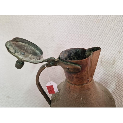 627 - 2 x Antique Copper Jugs / Kettles, Very Similar Shape & Design, Larger & Smaller with Curved Handles... 