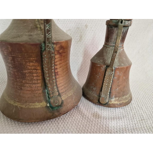 627 - 2 x Antique Copper Jugs / Kettles, Very Similar Shape & Design, Larger & Smaller with Curved Handles... 