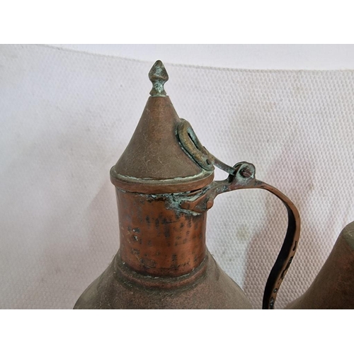 628 - 2 x Large Antique Similar Copper Jugs / Kettles, with Curved Handles and Lids, (Approx. H: 48cm and ... 