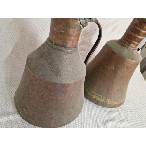 628 - 2 x Large Antique Similar Copper Jugs / Kettles, with Curved Handles and Lids, (Approx. H: 48cm and ... 