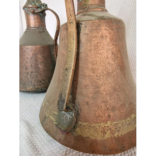 628 - 2 x Large Antique Similar Copper Jugs / Kettles, with Curved Handles and Lids, (Approx. H: 48cm and ... 