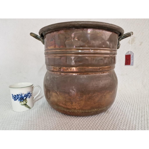 629 - Antique Hand Beaten Copper Pot with Twin Brass Handles, (Approx. Ø: 32cm, H: 29cm)