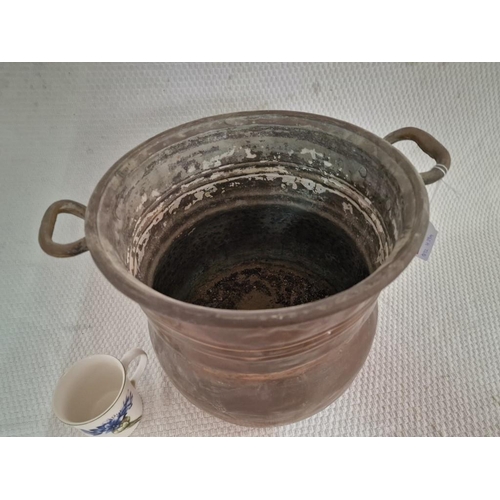 629 - Antique Hand Beaten Copper Pot with Twin Brass Handles, (Approx. Ø: 32cm, H: 29cm)