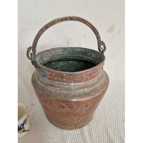 630 - Antique Copper Pot, Hand Beaten with Carrying Handle, (Approx. Ø: 27cm, H: 26cm)