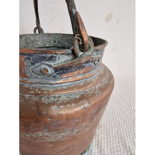 630 - Antique Copper Pot, Hand Beaten with Carrying Handle, (Approx. Ø: 27cm, H: 26cm)