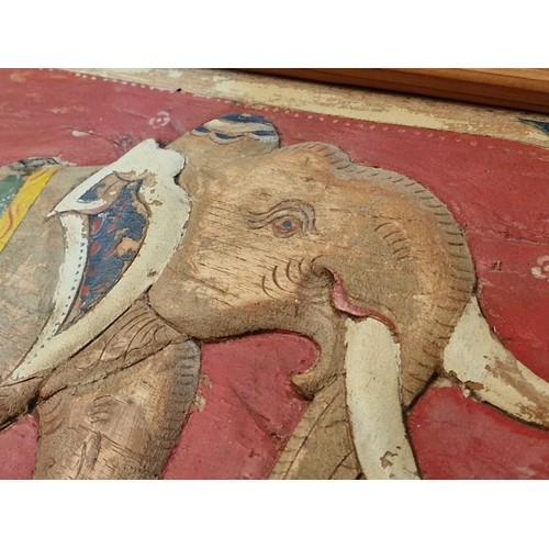 632 - 2 x Carved Wooden Panels with Elephant, Hand Painted, in Solid Wood Frame, (Approx. 110 x 43cm)