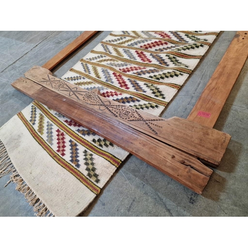 631 - Hand Woven Naxos Rug in Vintage Wooden Weaving Loom Frame, (Approx. 109 x 136cm Overall)