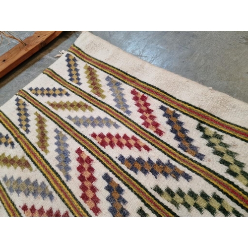 631 - Hand Woven Naxos Rug in Vintage Wooden Weaving Loom Frame, (Approx. 109 x 136cm Overall)