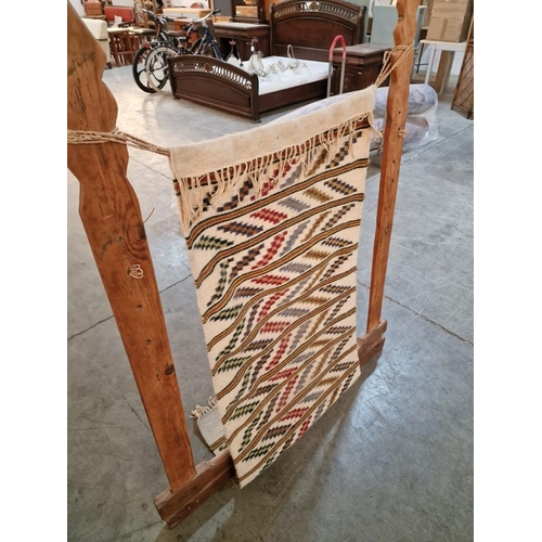 631 - Hand Woven Naxos Rug in Vintage Wooden Weaving Loom Frame, (Approx. 109 x 136cm Overall)