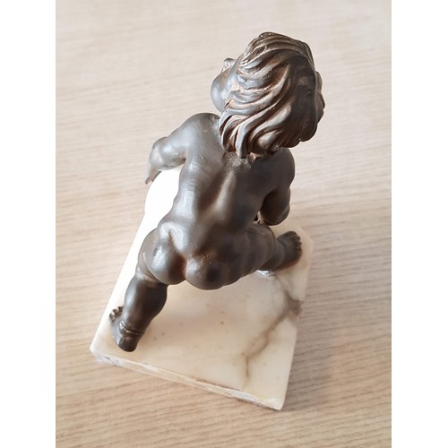 647 - Bronze and Marble Art Deco Style Replica Sculpture of Boy Carrying Moon, (Approx. 10.5 x 9.5 x 16cm)