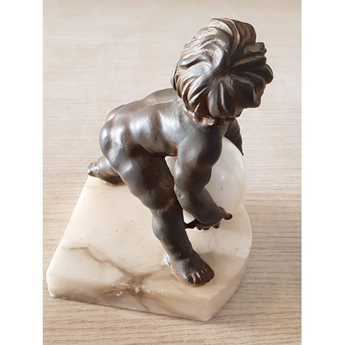 647 - Bronze and Marble Art Deco Style Replica Sculpture of Boy Carrying Moon, (Approx. 10.5 x 9.5 x 16cm)