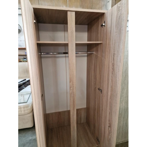 143 - Light Wood Effect 2-Door Wardrobe with Inner Shelf and Hanging Rail, (Approx. 83 x 58 x 201cm)