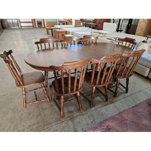 147 - Farmhouse Style Solid Pine Wood Oval Shape Extendable Dining Table with Twin Pedestal Base, Together... 