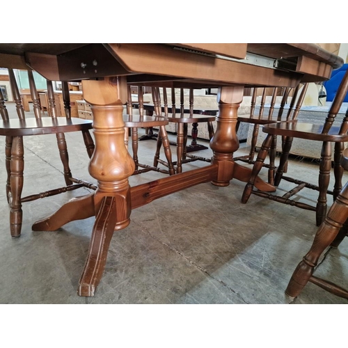 147 - Farmhouse Style Solid Pine Wood Oval Shape Extendable Dining Table with Twin Pedestal Base, Together... 