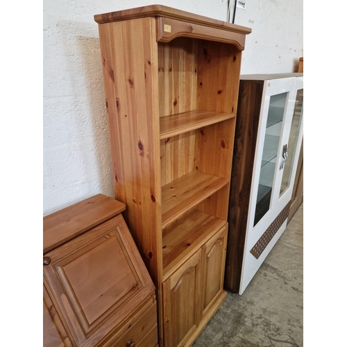 306 - Pine Wood Bookcase / Display Shelves Over Double Cupboard, (Approx. 80 x 35 x 197cm), * Unused, Furn... 