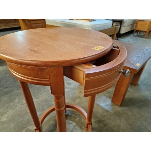 317 - Light Wood Round Lamp / Side Table with Turned Legs and Drawer, (Approx. Ø: 45cm, H: 72cm), * Unused... 