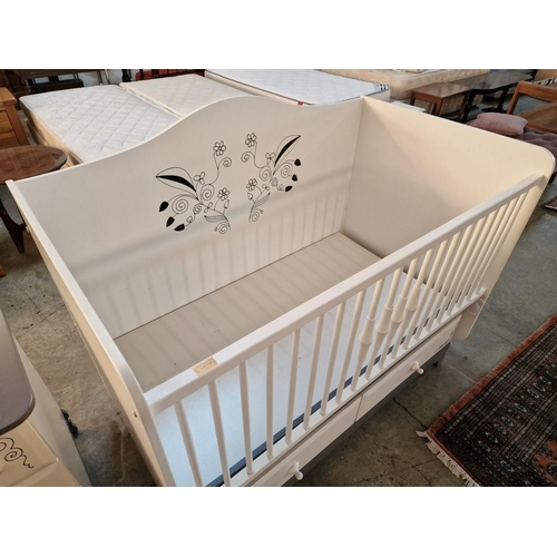 319 - Children's Bedroom Set; White & Grey Colour with Black Line Pattern, Babies Cot with Arched Top and ... 