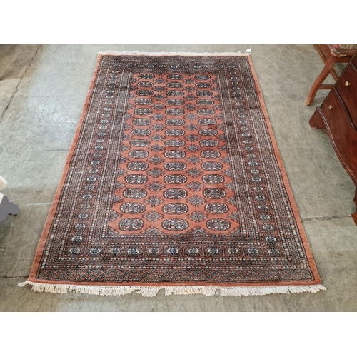 320 - Decorative Persian Style Carpet with Geometric Pattern and Thick Border, in Orange and Brown Tones, ... 