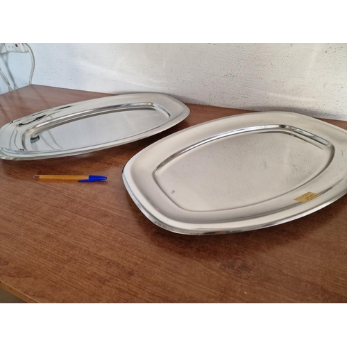 417 - 2 x Large Stainless Steel (18/10) Serving Trays / Platters, (Approx. 50 x 34cm each), (2)