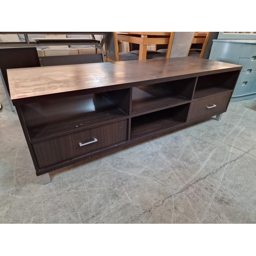 585 - Dark Wood Effect TV Unit with 2-Drawers and Open Shelves, Over Chrome Colour Legs, (Approx. 180 x 60... 