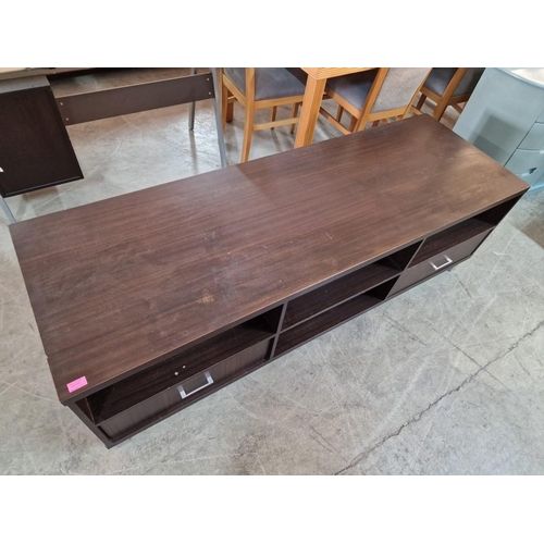 585 - Dark Wood Effect TV Unit with 2-Drawers and Open Shelves, Over Chrome Colour Legs, (Approx. 180 x 60... 