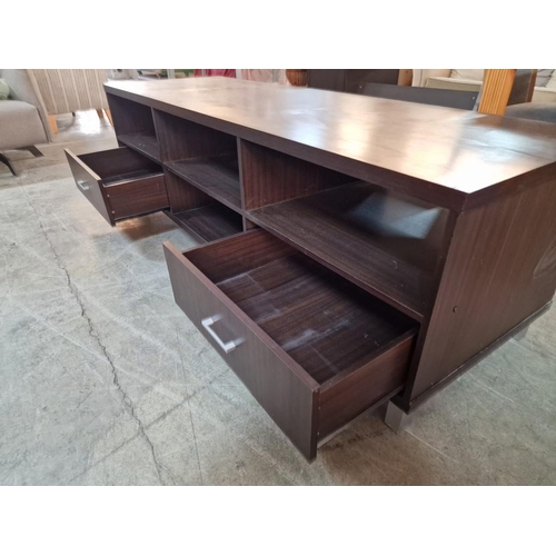 585 - Dark Wood Effect TV Unit with 2-Drawers and Open Shelves, Over Chrome Colour Legs, (Approx. 180 x 60... 