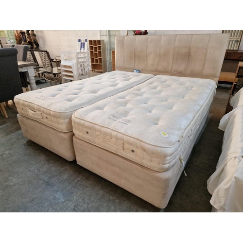 653 - Pair of Beige Suede Single Divan Beds with 'Zip & Link' Baronet Supreme Vi-Spring Mattresses, (Appro... 