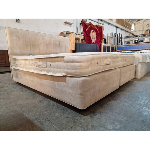 653 - Pair of Beige Suede Single Divan Beds with 'Zip & Link' Baronet Supreme Vi-Spring Mattresses, (Appro... 