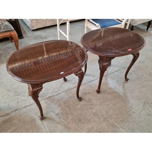 654 - Pair of Classical Style Dark Wood Oval Shape Side Tables with Cabriole Legs, (Approx. 71 x 59 x 59cm... 