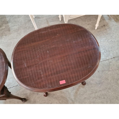 654 - Pair of Classical Style Dark Wood Oval Shape Side Tables with Cabriole Legs, (Approx. 71 x 59 x 59cm... 