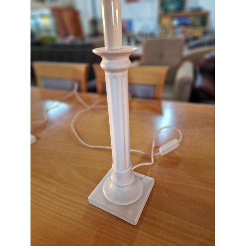 657 - Pair of Table / Side Lamps, Off-White / Cream Colour Column Style Bases with Cream Shades with Gold ... 