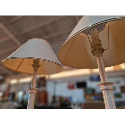 657 - Pair of Table / Side Lamps, Off-White / Cream Colour Column Style Bases with Cream Shades with Gold ... 